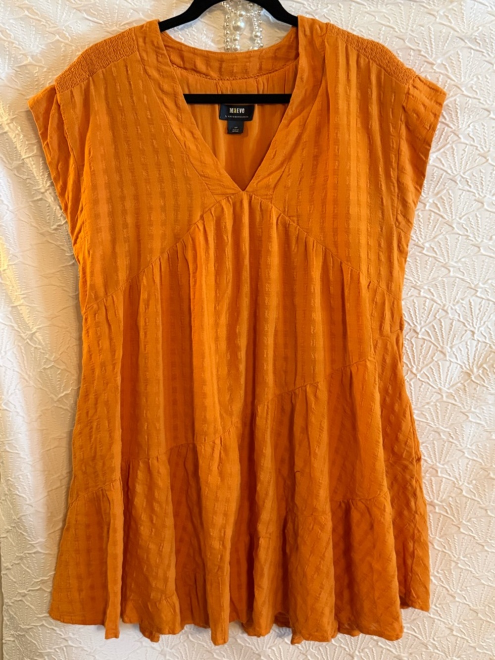 Maeve Anthropologie Burnt Orange Textured Cotton Swing Dress Sz Small